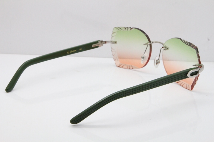 Cartier Rimless T8200762 Green Aztec Arms Sunglasses In Gold Green Brown Lens 