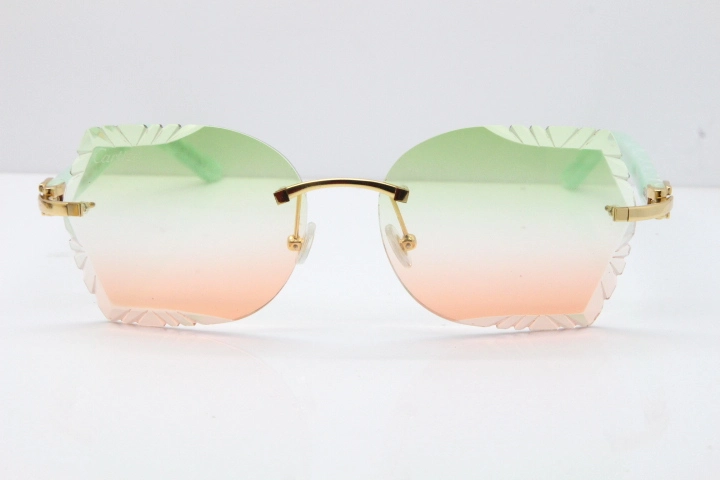 Cartier Rimless T8200762 Marble Green Aztec Arms Sunglasses In Gold Green Brown Lens