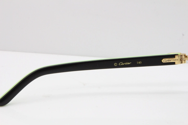 Cartier Rimless T8200762 Black Green Aztec Arms Sunglasses In Gold Gray Lens