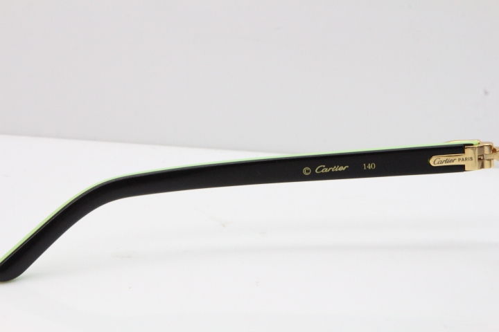 Cartier Rimless T8200762 Black Green Aztec Arms Sunglasses In Gold Gray Lens