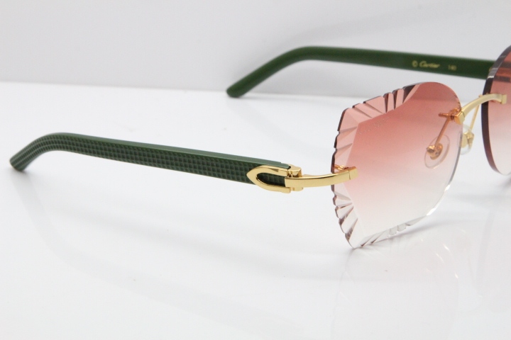 Cartier Rimless T8200762 Green Aztec Arms Sunglasses In Gold Pink Lens 