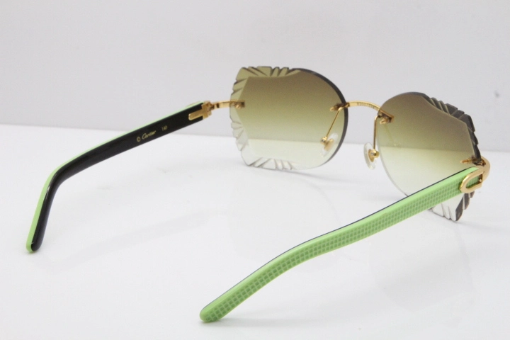 Cartier Rimless T8200762 Black Green Aztec Arms Sunglasses In Gold Brown Lens 