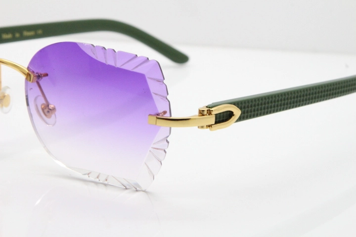 Cartier Rimless T8200762 Green Aztec Arms Sunglasses In Gold Purple Lens 