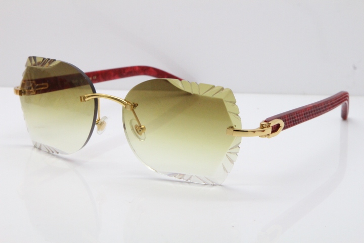 Cartier Rimless T8200762 Marble Red Aztec Arms Sunglasses In Gold Brown Lens