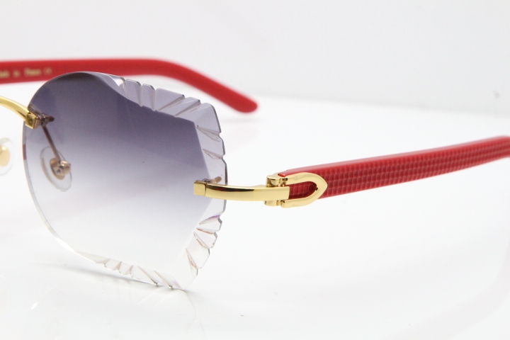 Cartier Rimless T8200762 Red Aztec Arms Sunglasses In Gold Gray Lens