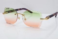 Cartier Rimless T8200762 Marble Purple Aztec Arms Sunglasses In Gold Green Brown Lens