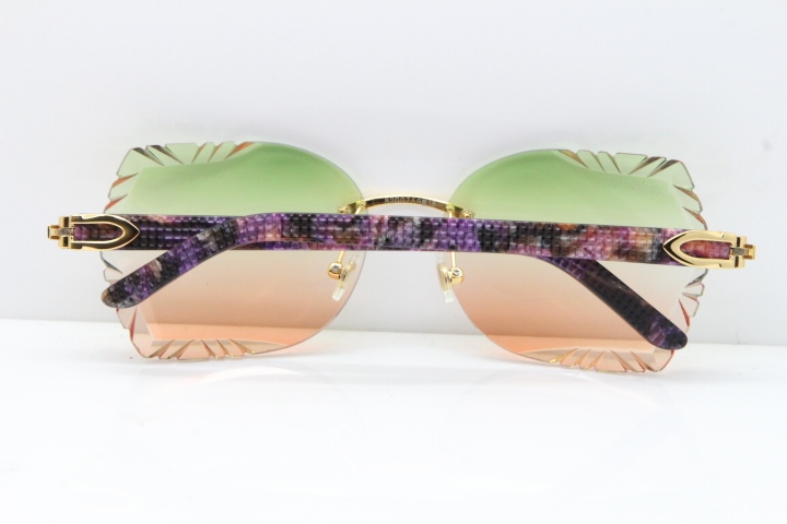 Cartier Rimless T8200762 Marble Purple Aztec Arms Sunglasses In Gold Green Brown Lens