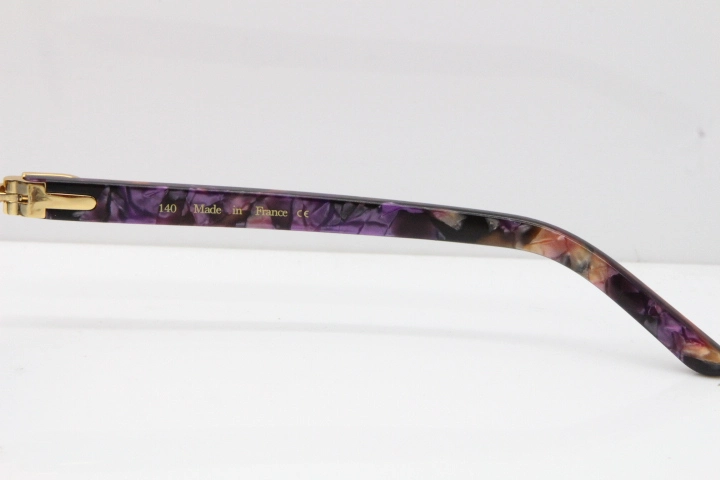 Cartier Rimless T8200762 Marble Purple Aztec Arms Sunglasses In Gold Blue Lens