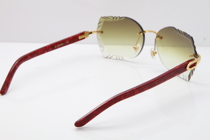 Cartier Rimless T8200762 Marble Red Aztec Arms Sunglasses In Gold Brown Lens