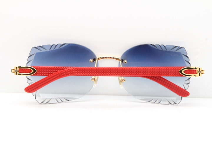 Cartier Rimless T8200762 Red Aztec Arms Sunglasses In Gold Blue Lens