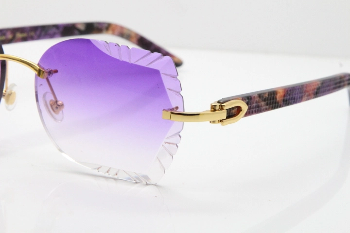 Cartier Rimless T8200762 Marble Purple Aztec Arms Sunglasses In Gold Purple Lens