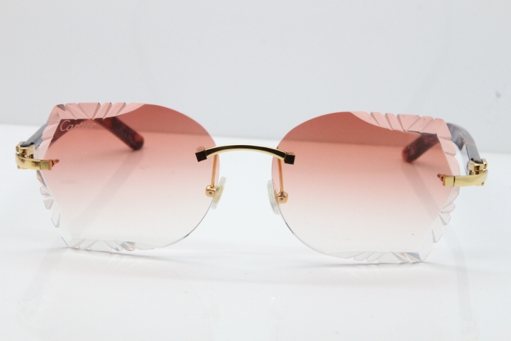 Cartier Rimless T8200762 Marble Purple Aztec Arms Sunglasses In Gold Pink Lens