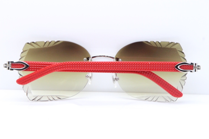 Cartier Rimless T8200762 Red Aztec Arms Sunglasses In Gold Brown Lens