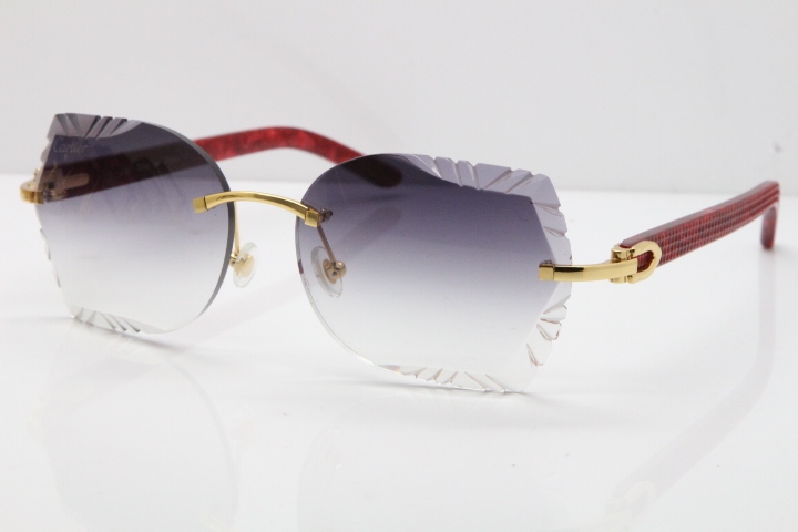 Cartier Rimless T8200762 Marble Red Aztec Arms Sunglasses In Gold Gray Lens