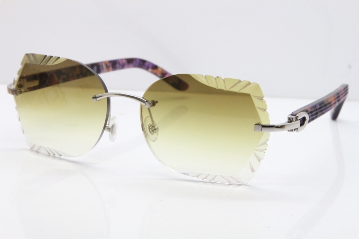 Cartier Rimless T8200762 Marble Purple Aztec Arms Sunglasses In Gold Brown Lens