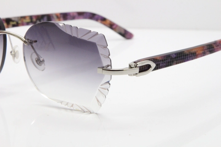 Cartier Rimless T8200762 Marble Purple Aztec Arms Sunglasses In Gold Gray Lens