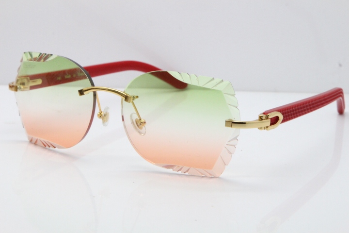 Cartier Rimless T8200762 Red Aztec Arms Sunglasses In Gold Green Brown Lens