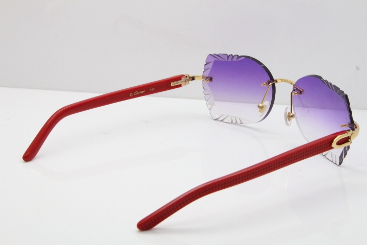 Cartier Rimless T8200762 Red Aztec Arms Sunglasses In Gold Purple Lens