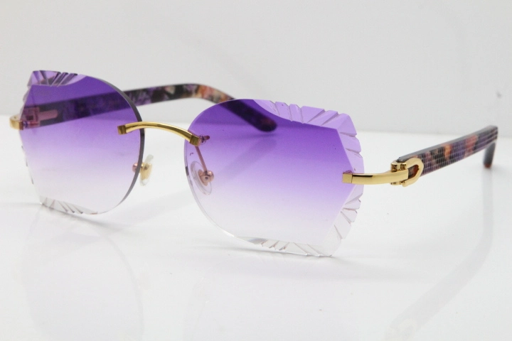 Cartier Rimless T8200762 Marble Purple Aztec Arms Sunglasses In Gold Purple Lens