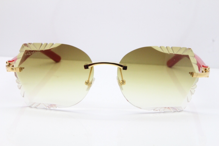 Cartier Rimless T8200762 Red Aztec Arms Sunglasses In Gold Brown Lens