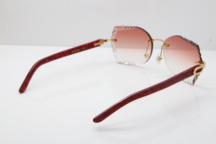 Cartier Rimless T8200762 Marble Red Aztec Arms Sunglasses In Gold Pink Lens