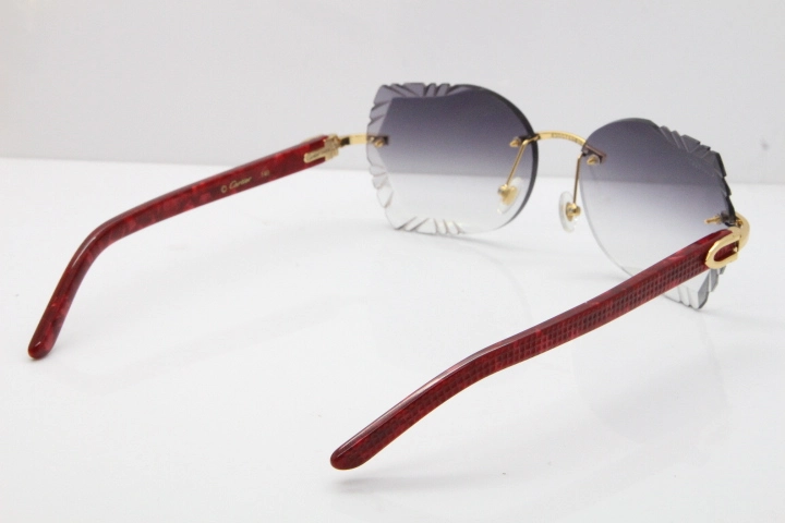 Cartier Rimless T8200762 Marble Red Aztec Arms Sunglasses In Gold Gray Lens