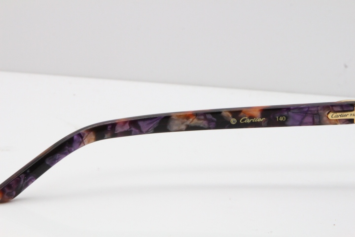 Cartier Rimless T8200762 Marble Purple Aztec Arms Sunglasses In Gold Purple Lens