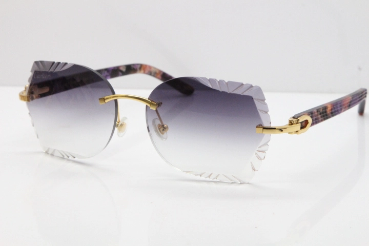 Cartier Rimless T8200762 Marble Purple Aztec Arms Sunglasses In Gold Gray Lens