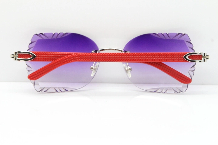 Cartier Rimless T8200762 Red Aztec Arms Sunglasses In Gold Purple Lens