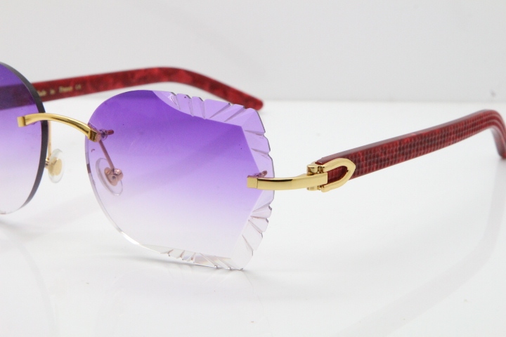 Cartier Rimless T8200762 Marble Red Aztec Arms Sunglasses In Gold Purple Lens