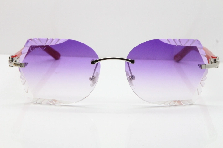 Cartier Rimless T8200762 Red Aztec Arms Sunglasses In Gold Purple Lens