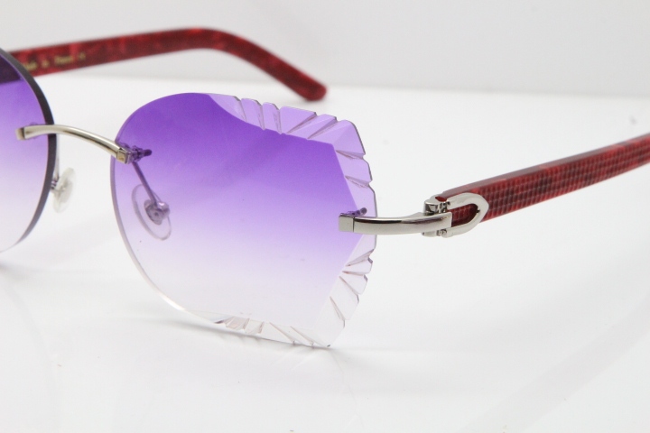 Cartier Rimless T8200762 Marble Red Aztec Arms Sunglasses In Gold Purple Lens