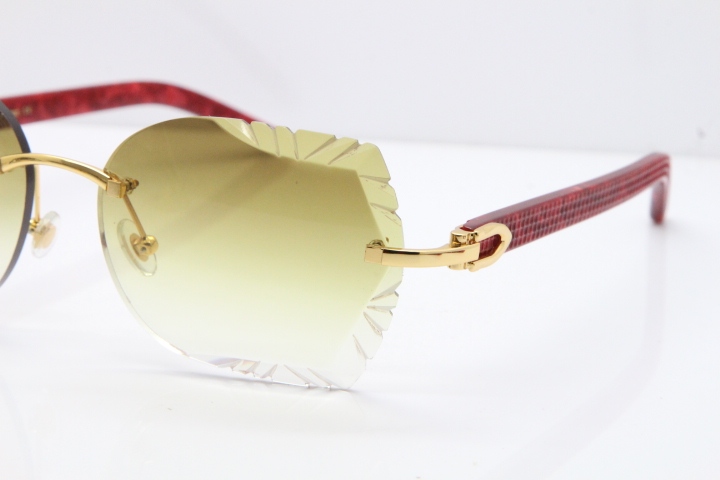 Cartier Rimless T8200762 Marble Red Aztec Arms Sunglasses In Gold Brown Lens