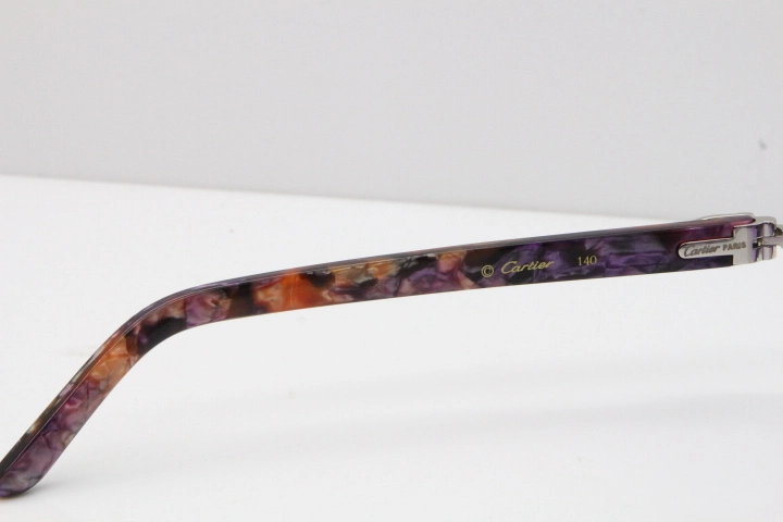 Cartier Rimless T8200762 Marble Purple Aztec Arms Sunglasses In Gold Purple Lens