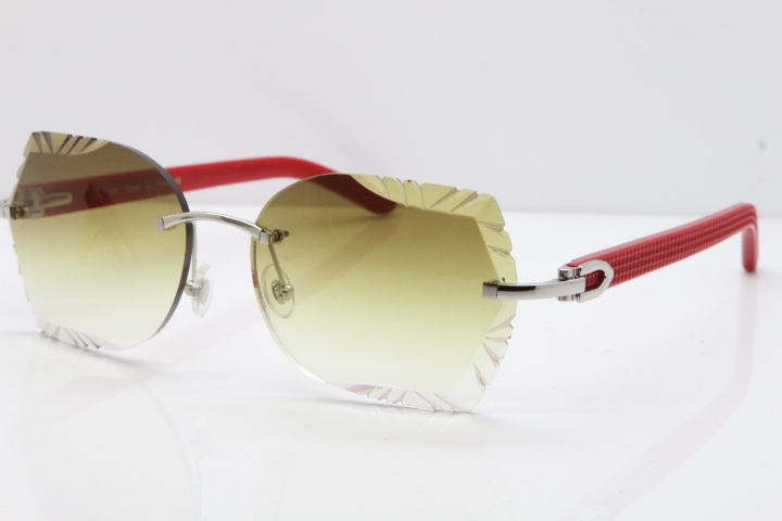 Cartier Rimless T8200762 Red Aztec Arms Sunglasses In Gold Brown Lens