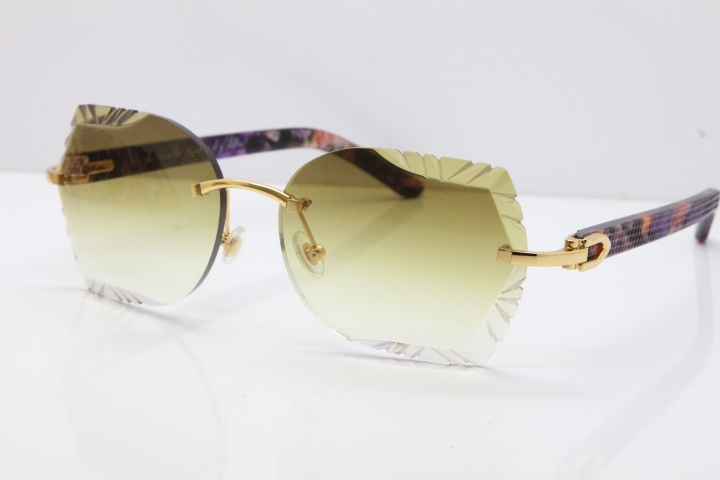 Cartier Rimless T8200762 Marble Purple Aztec Arms Sunglasses In Gold Brown Lens