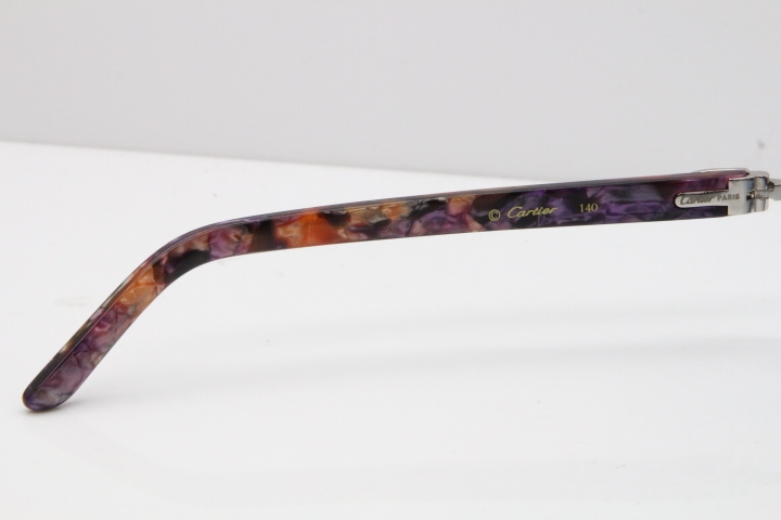 Cartier Rimless T8200762 Marble Purple Aztec Arms Sunglasses In Gold Blue Lens