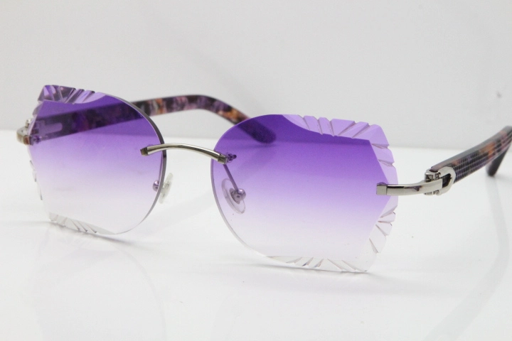 Cartier Rimless T8200762 Marble Purple Aztec Arms Sunglasses In Gold Purple Lens