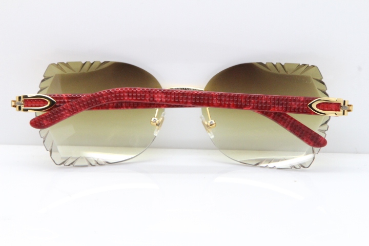 Cartier Rimless T8200762 Marble Red Aztec Arms Sunglasses In Gold Brown Lens