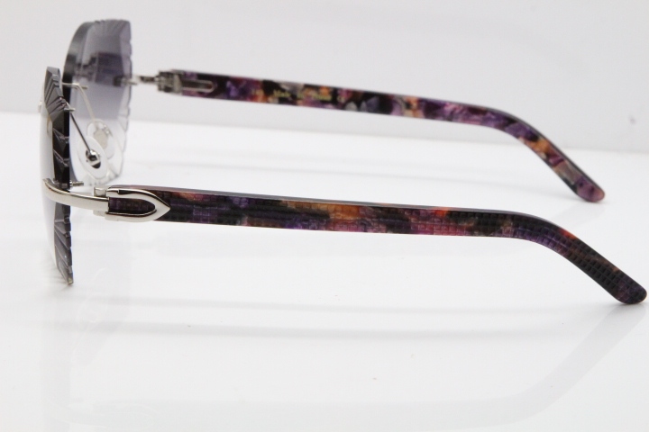 Cartier Rimless T8200762 Marble Purple Aztec Arms Sunglasses In Gold Gray Lens