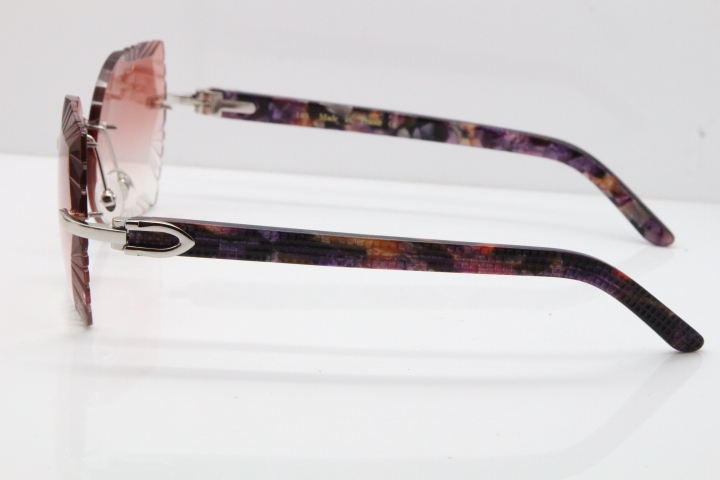 Cartier Rimless T8200762 Marble Purple Aztec Arms Sunglasses In Gold Pink Lens