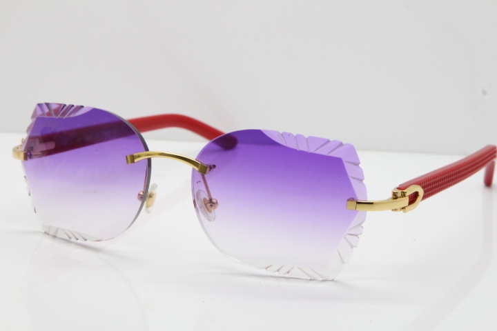 Cartier Rimless T8200762 Red Aztec Arms Sunglasses In Gold Purple Lens