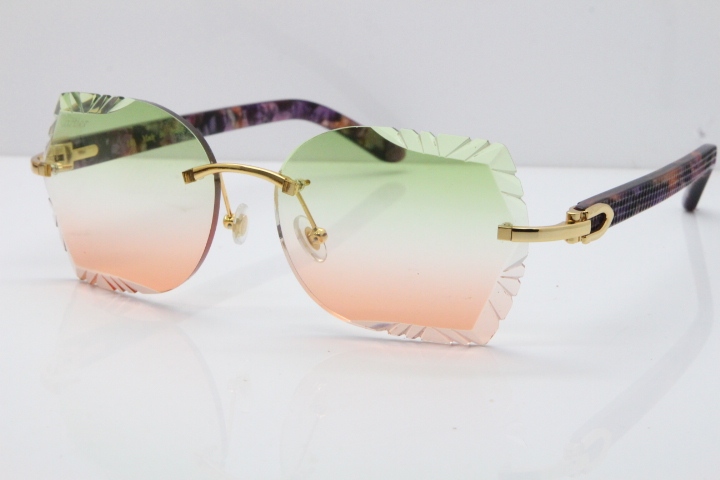 Cartier Rimless T8200762 Marble Purple Aztec Arms Sunglasses In Gold Green Brown Lens