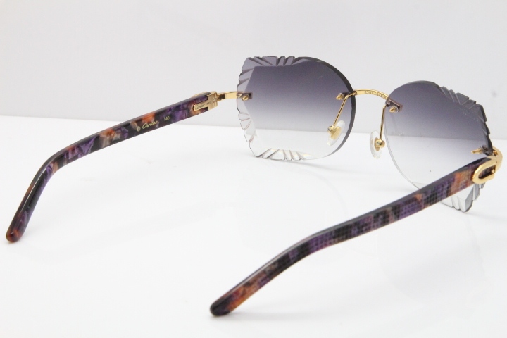 Cartier Rimless T8200762 Marble Purple Aztec Arms Sunglasses In Gold Gray Lens