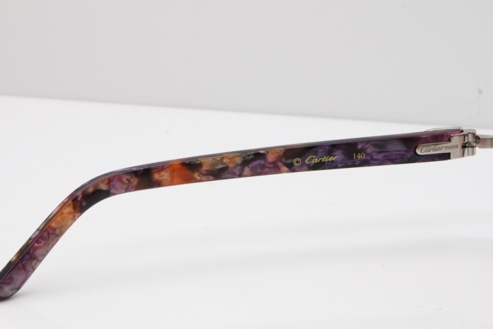 Cartier Rimless T8200762 Marble Purple Aztec Arms Sunglasses In Gold Pink Lens