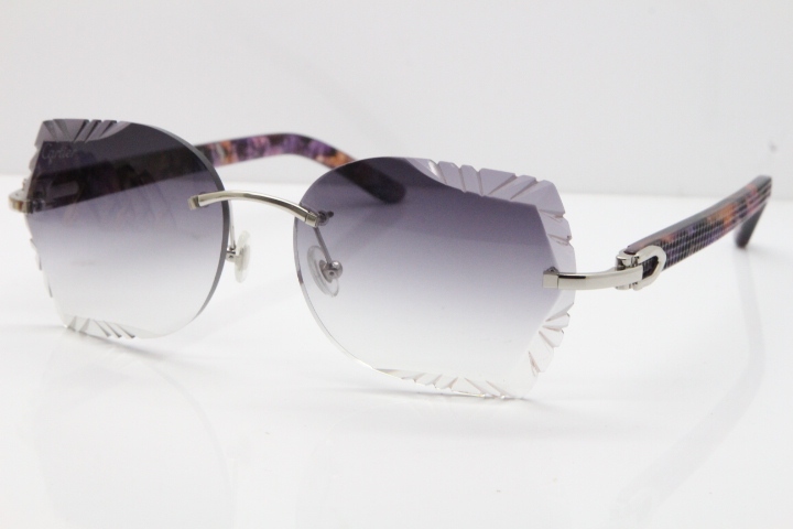 Cartier Rimless T8200762 Marble Purple Aztec Arms Sunglasses In Gold Gray Lens