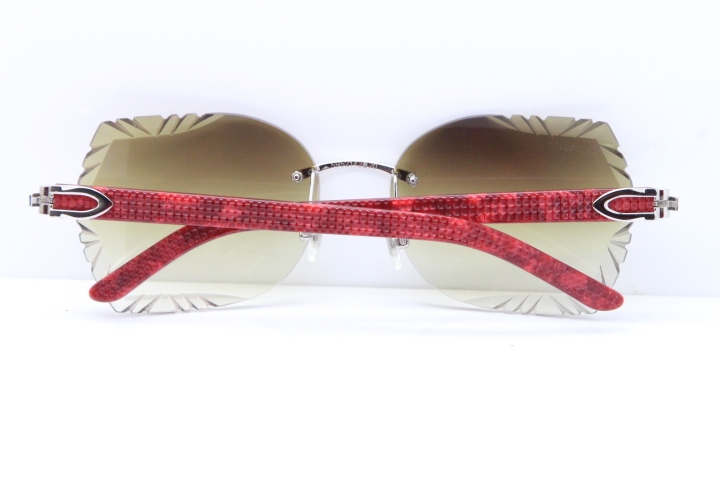 Cartier Rimless T8200762 Marble Red Aztec Arms Sunglasses In Gold Brown Lens