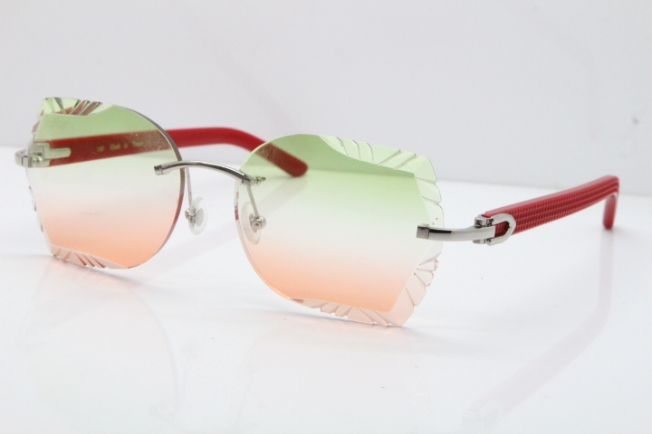 Cartier Rimless T8200762 Red Aztec Arms Sunglasses In Gold Green Brown Lens