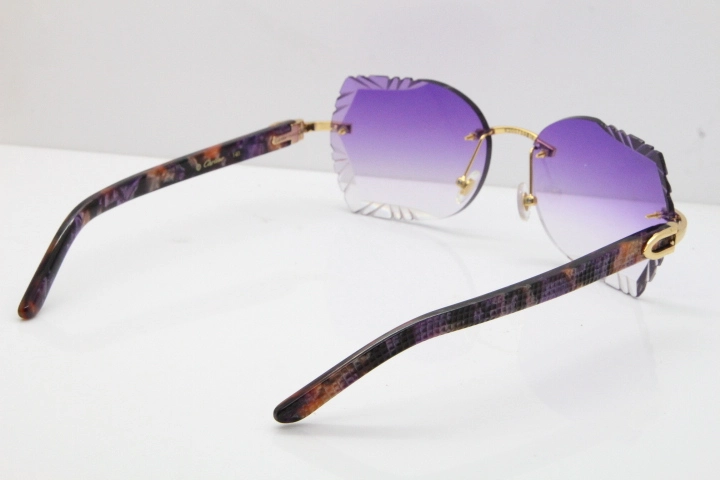 Cartier Rimless T8200762 Marble Purple Aztec Arms Sunglasses In Gold Purple Lens