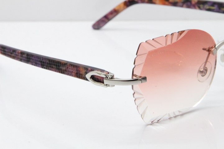 Cartier Rimless T8200762 Marble Purple Aztec Arms Sunglasses In Gold Pink Lens